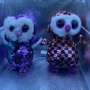 Ty Sequin Owl Plush in Purple and Orange